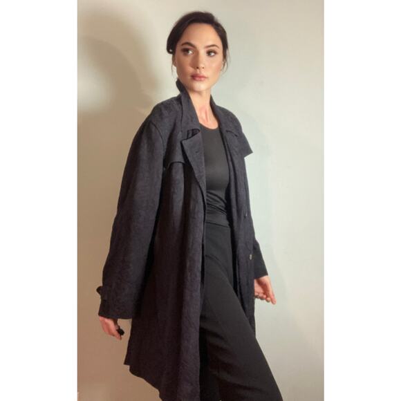 Dries Van Noten ~ BEAUTIFUL Utility Trench Coat Embroidered Navy ~ Sz Large - Picture 2 of 10